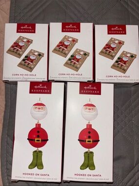 Hallmark Keepsake Ornaments Hooked on Santa x 2 and Corn Ho Ho x3 5 total
